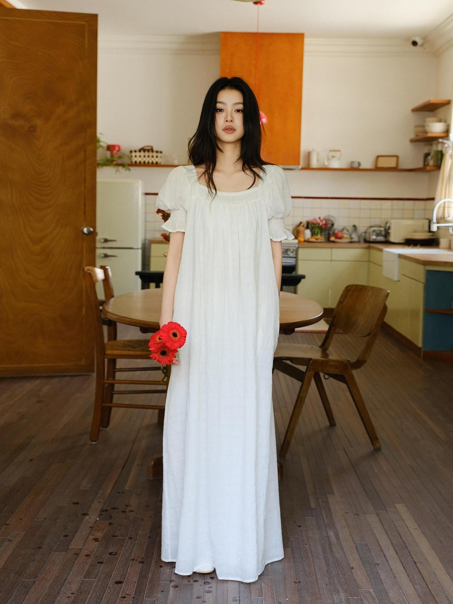 FU FRESH UP French Puff Sleeve Square Neck A Line Women&