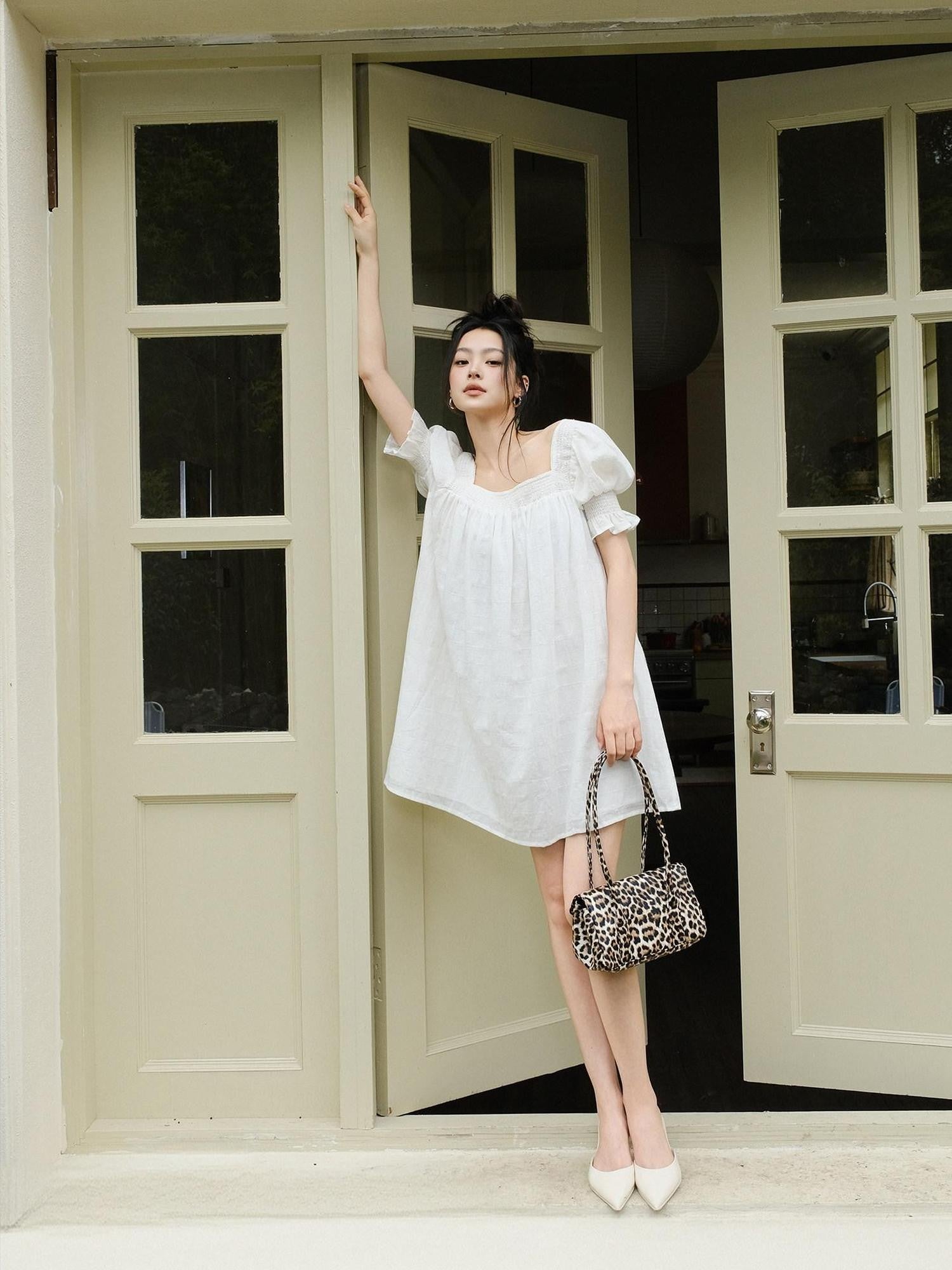 FU FRESH UP French Puff Sleeve Square Neck A Line Women&