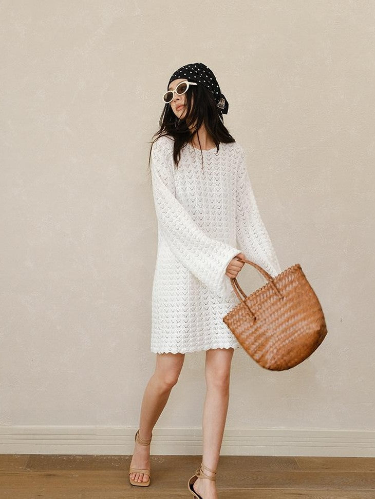 FU FRESH UP French Resort 3D Crochet Eyelet Bell Sleeve Women&