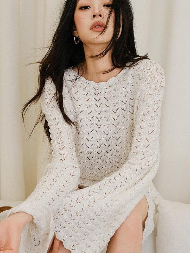 FU FRESH UP French Resort 3D Crochet Eyelet Bell Sleeve Women&