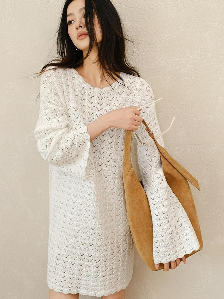 FU FRESH UP French Resort 3D Crochet Eyelet Bell Sleeve Women&