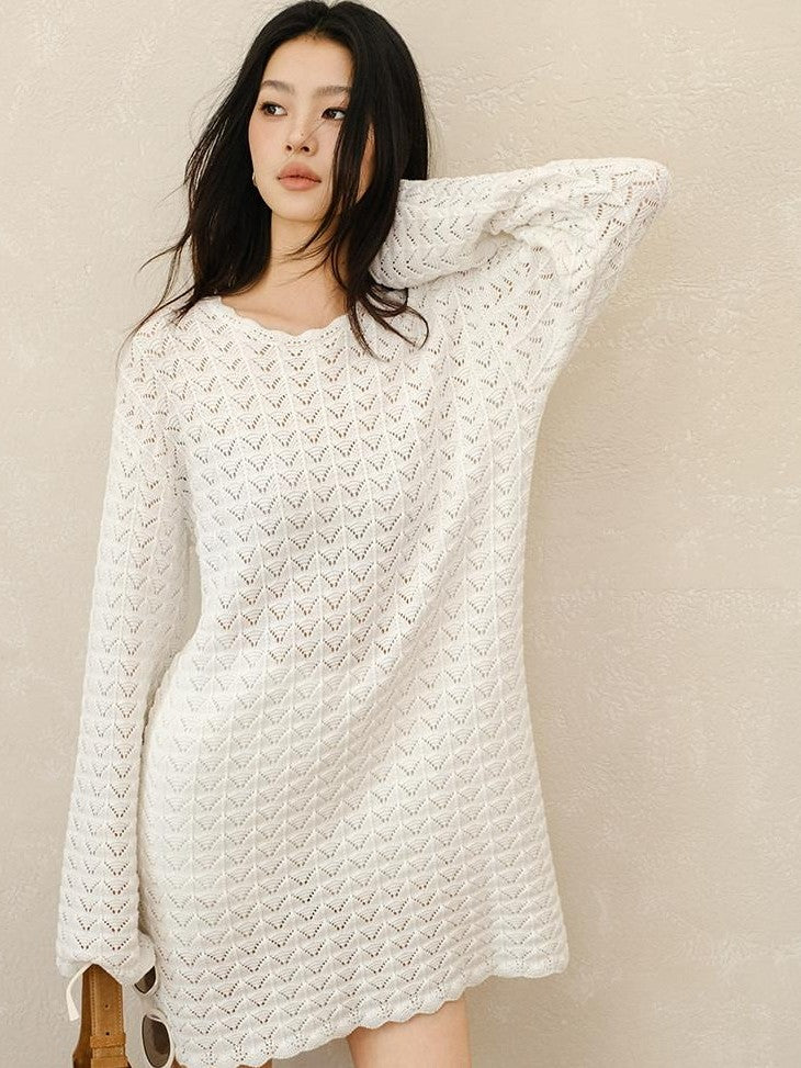 FU FRESH UP French Resort 3D Crochet Eyelet Bell Sleeve Women&