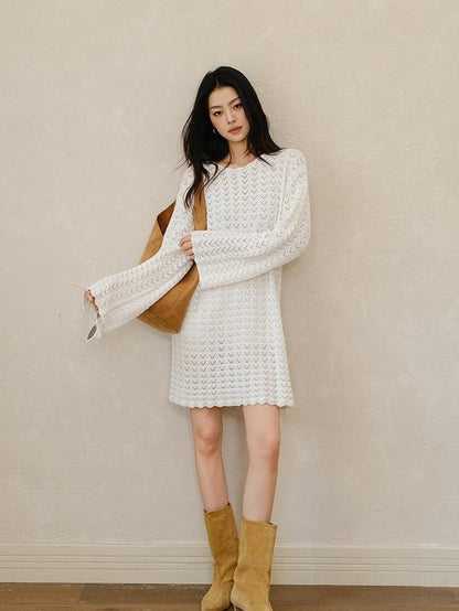 FU FRESH UP French Resort 3D Crochet Eyelet Bell Sleeve Women&