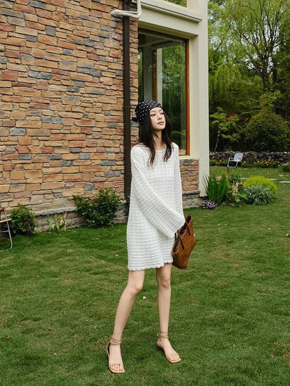 FU FRESH UP French Resort 3D Crochet Eyelet Bell Sleeve Women&