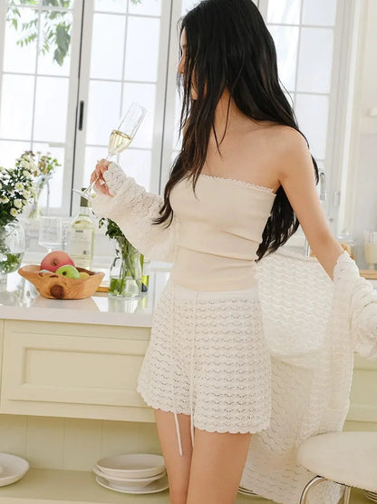 FU FRESH UP French Retro Crochet Lace Knit Cardigan Set