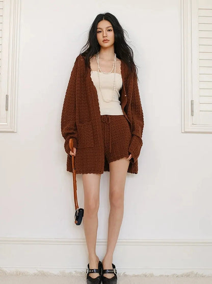 FU FRESH UP French Retro Crochet Lace Knit Cardigan Set