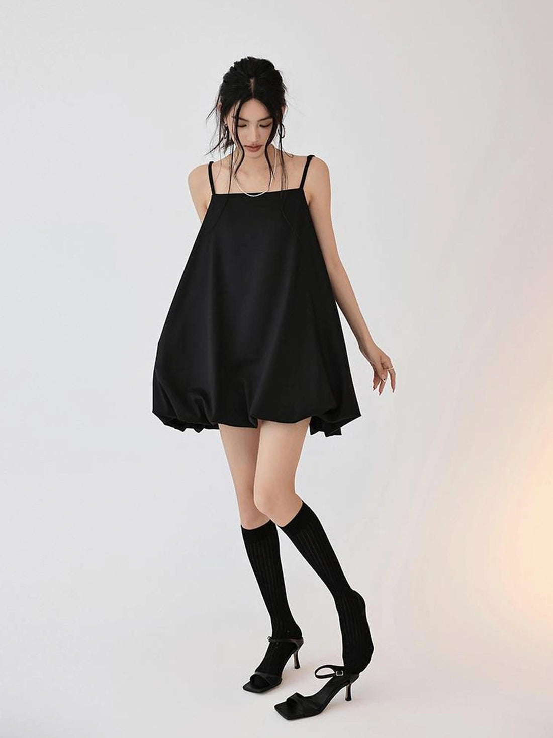 FU FRESH UP French Romantic Cloud Bloom A Line Dress V-neck T-shirt Long Sleeve