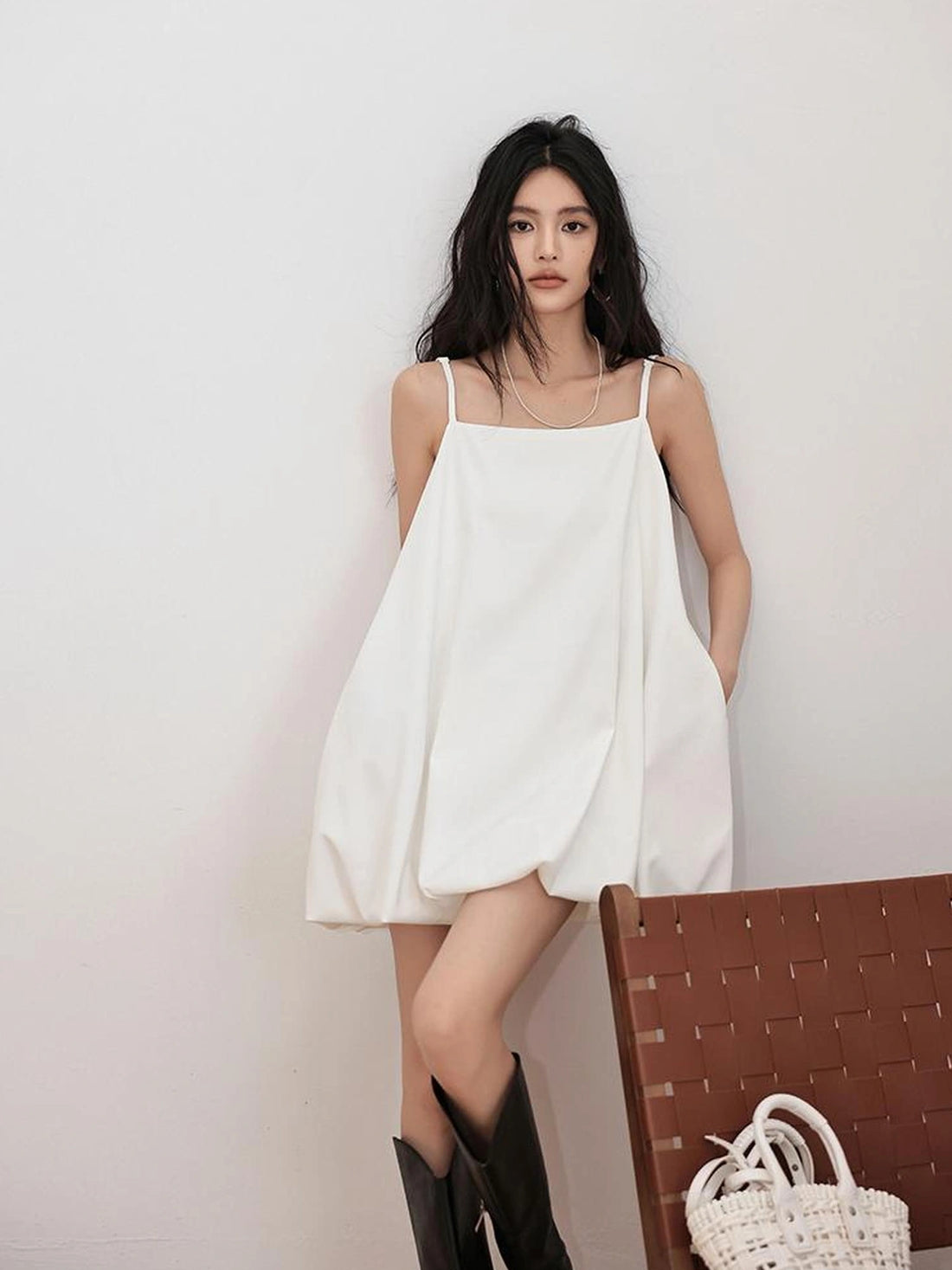 FU FRESH UP French Romantic Cloud Bloom A Line Dress V-neck T-shirt Long Sleeve