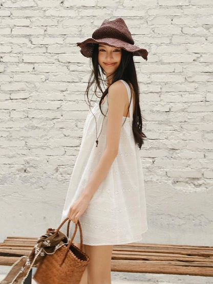FU FRESH UP French Romantic Embroidered Sundress With Square Neck