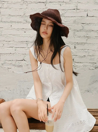 FU FRESH UP French Romantic Embroidered Sundress With Square Neck