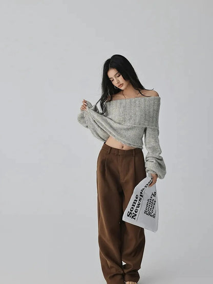 FU FRESH UP French Romantic Wool Off Shoulder Knit