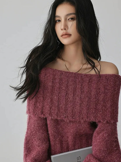 FU FRESH UP French Romantic Wool Off Shoulder Knit