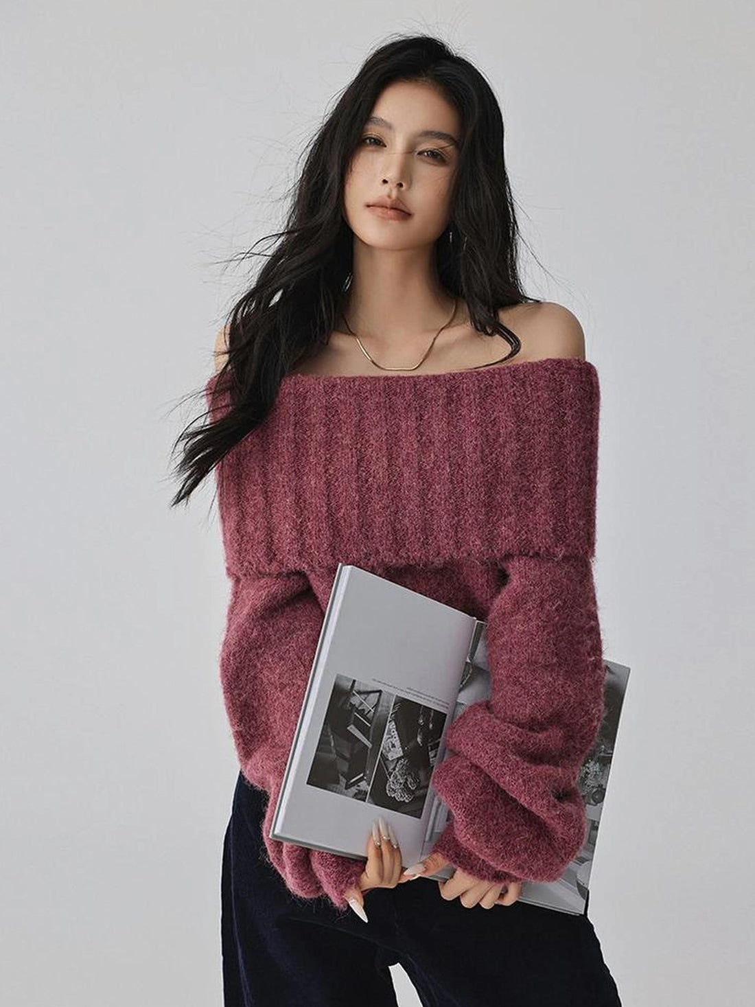 FU FRESH UP French Romantic Wool Off Shoulder Knit