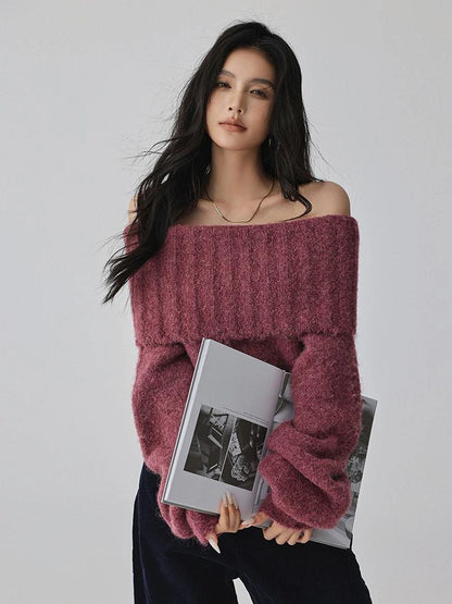 FU FRESH UP French Romantic Wool Off Shoulder Knit