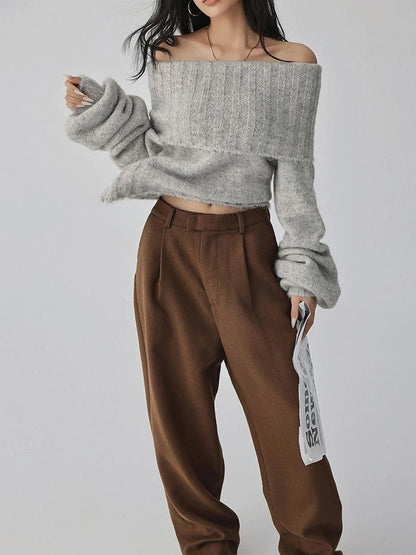 FU FRESH UP French Romantic Wool Off Shoulder Knit