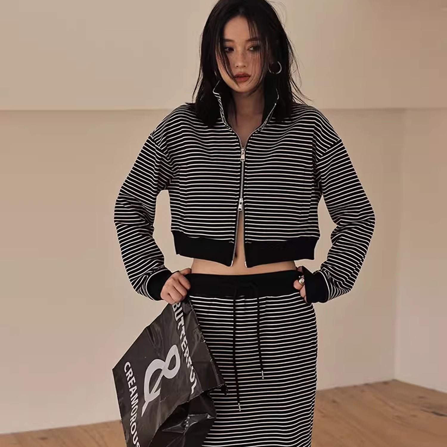 FU_FRESH_UP_French_Stripe_Zip_Up_Set_With_A_Line_Skirt_MISSTT