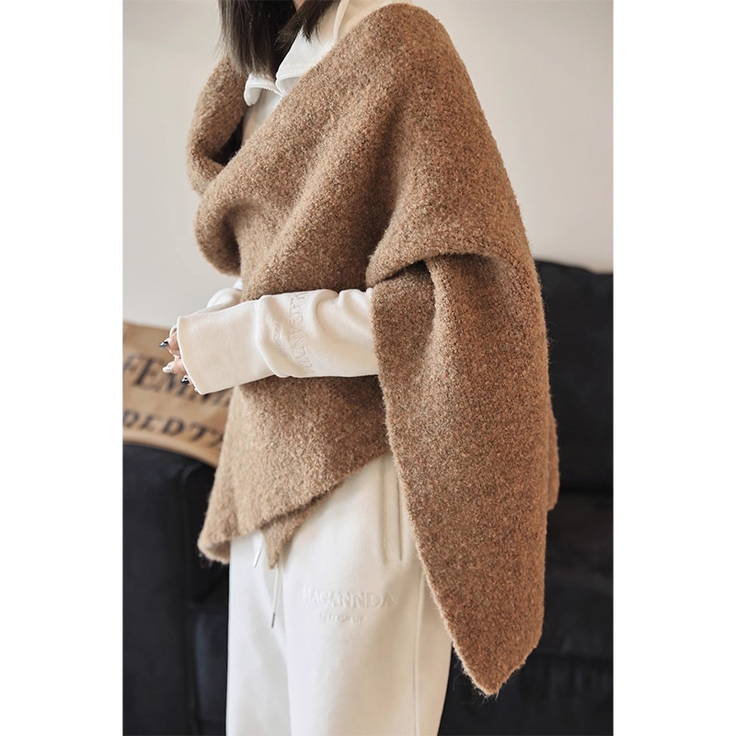 FU_FRESH_UP_French_Style_Loop_Yarn_Cape_Scarf_Shawl_V-neck_T-shirt_Long_Sleeve_MISSTT