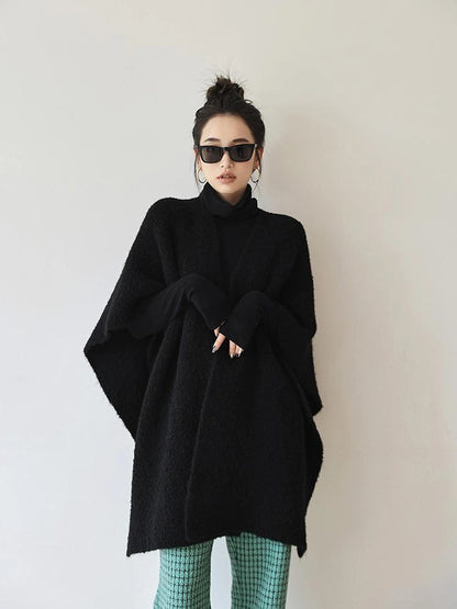 FU FRESH UP French Style Loop Yarn Cape Scarf Shawl V-neck T-shirt Long Sleeve
