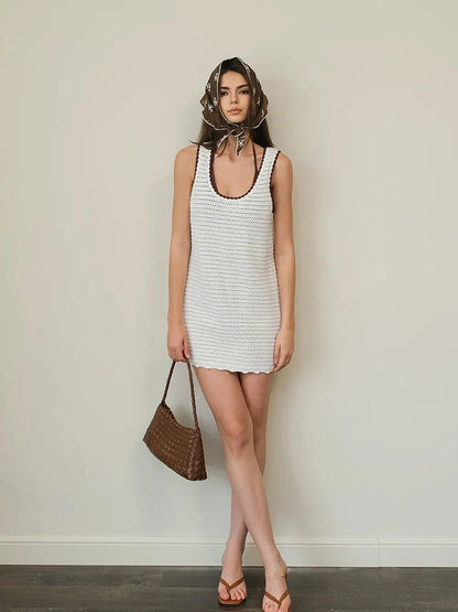 FU FRESH UP French Vacation U Neck Crochet A Line Dress