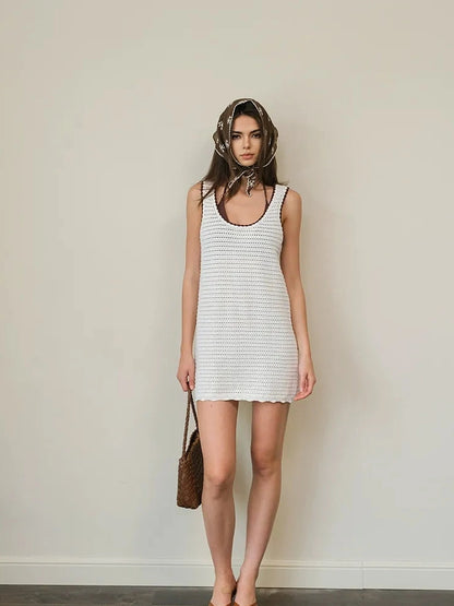 FU FRESH UP French Vacation U Neck Crochet A Line Dress
