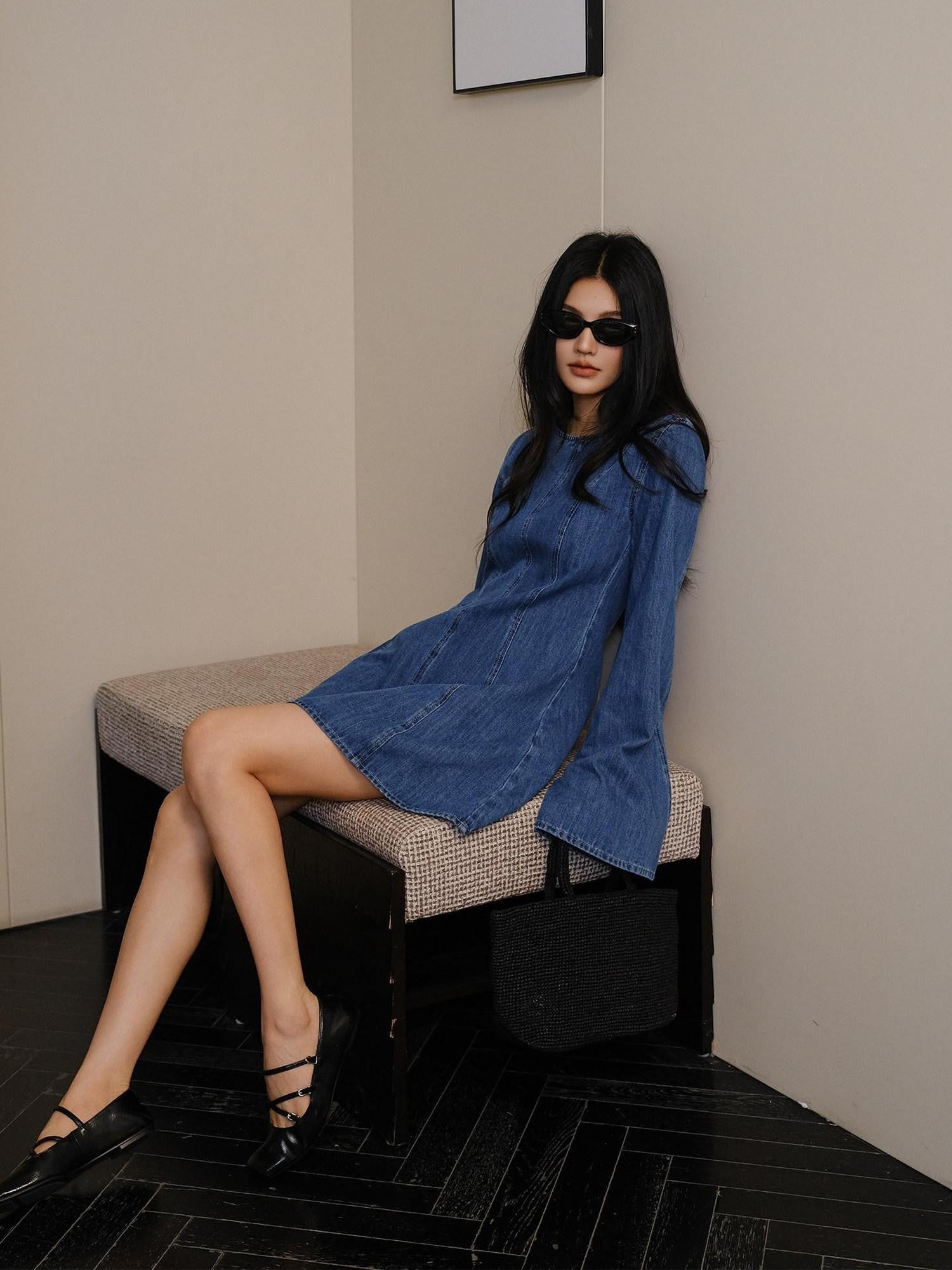 FU FRESH UP French Vintage Pleated Bell Sleeve A Line Women&