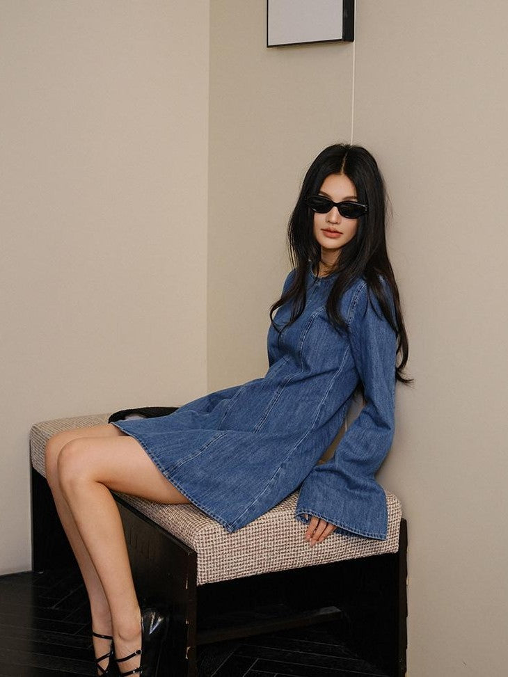 FU FRESH UP French Vintage Pleated Bell Sleeve A Line Women&