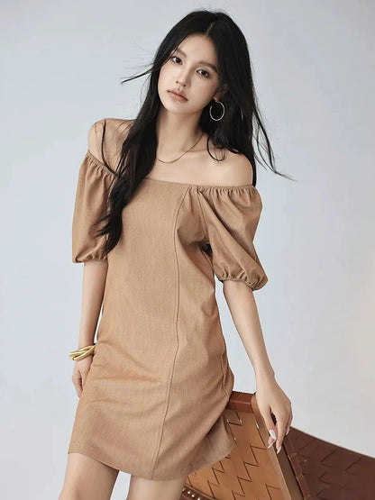 FU FRESH UP French Vintage Square Neckline Puff Sleeve Denim Dress