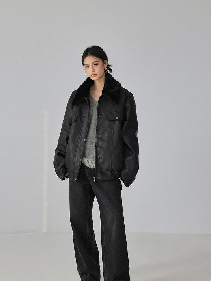 FU FRESH UP Fur Collar Vintage Padded Loose Lapel Women&