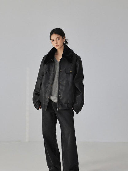 FU FRESH UP Fur Collar Vintage Padded Loose Lapel Women&
