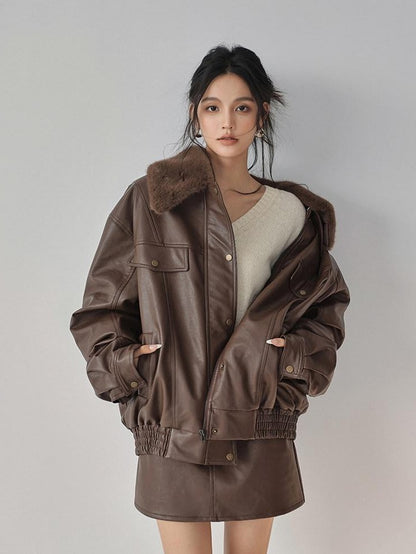 FU FRESH UP Fur Collar Vintage Padded Loose Lapel Women&