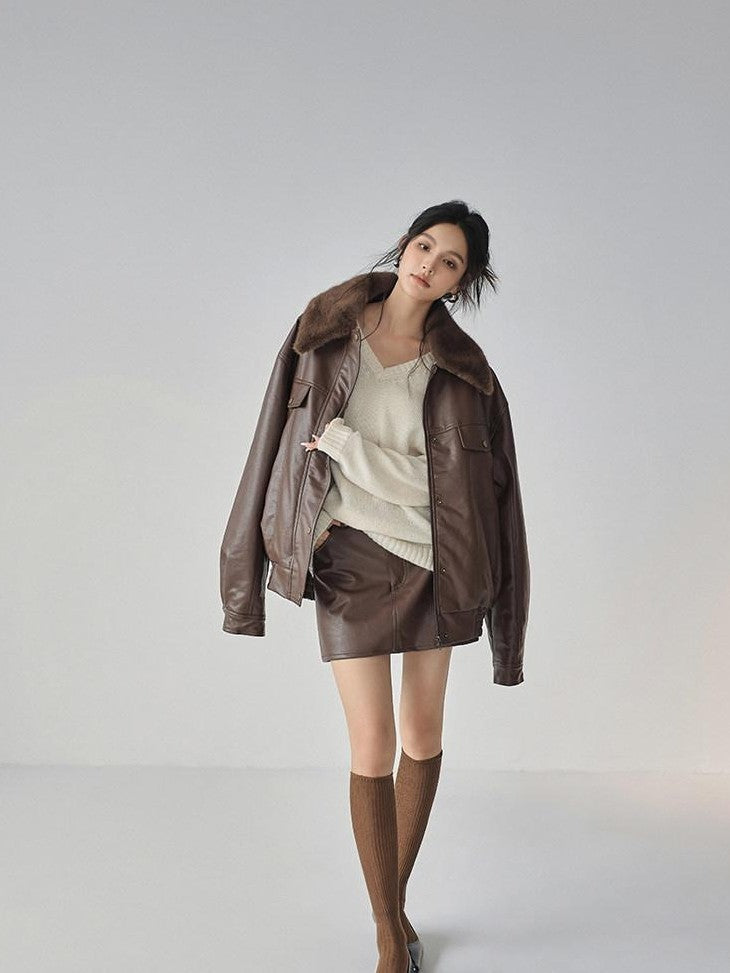 FU FRESH UP Fur Collar Vintage Padded Loose Lapel Women&
