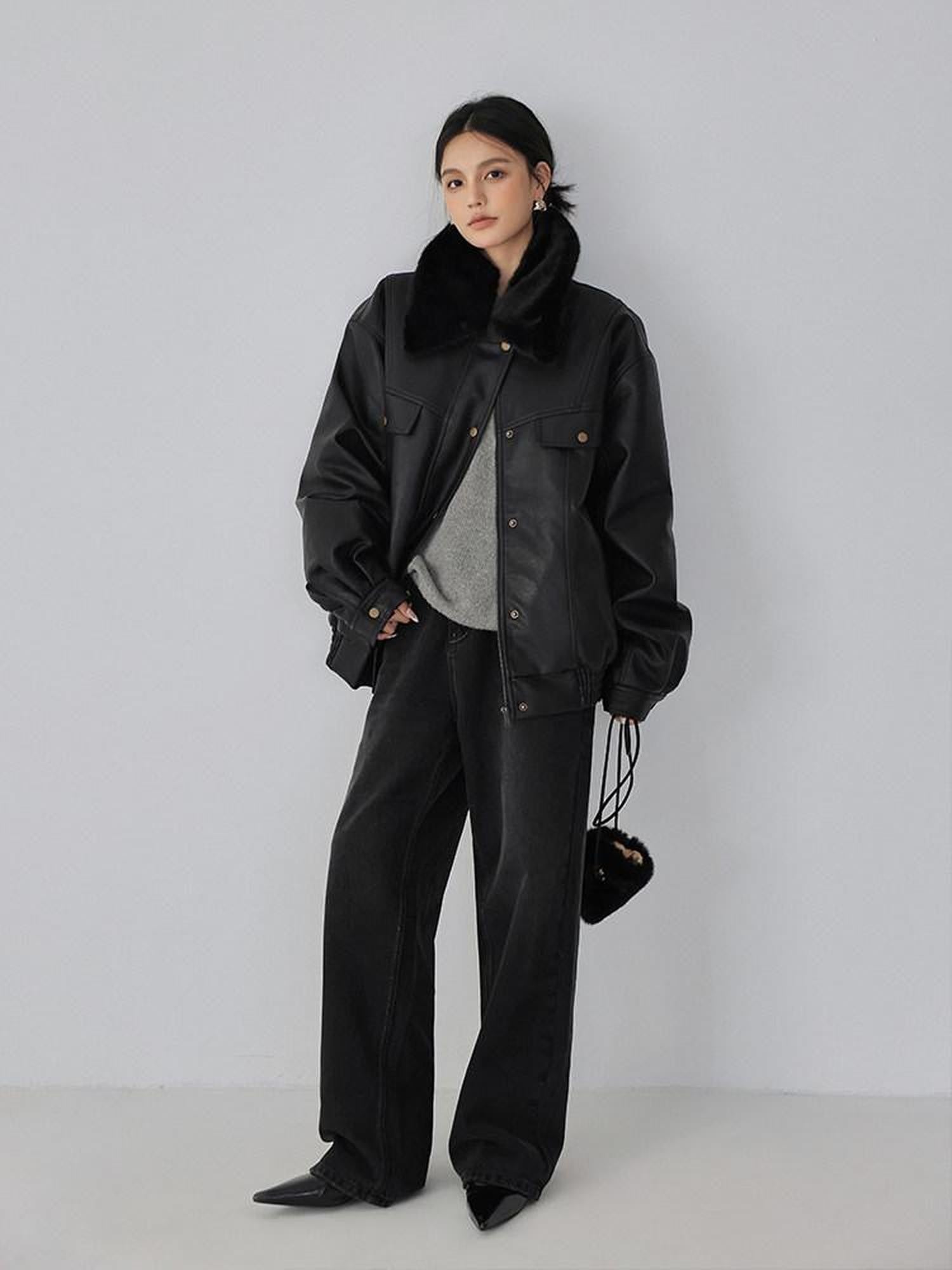 FU FRESH UP Fur Collar Vintage Padded Loose Lapel Women&