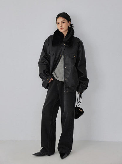 FU FRESH UP Fur Collar Vintage Padded Loose Lapel Women&