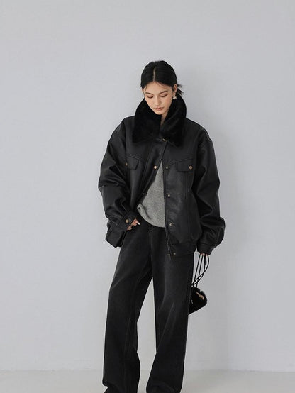 FU FRESH UP Fur Collar Vintage Padded Loose Lapel Women&