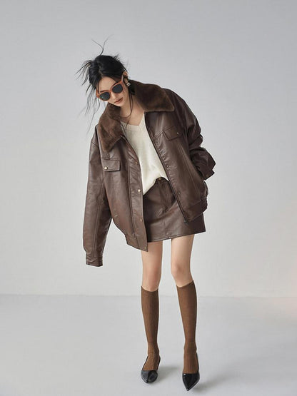 FU FRESH UP Fur Collar Vintage Padded Loose Lapel Women&