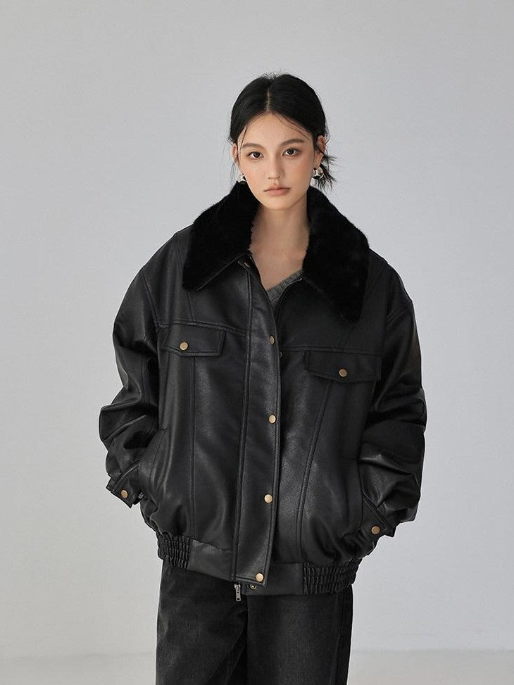 FU FRESH UP Fur Collar Vintage Padded Loose Lapel Women&