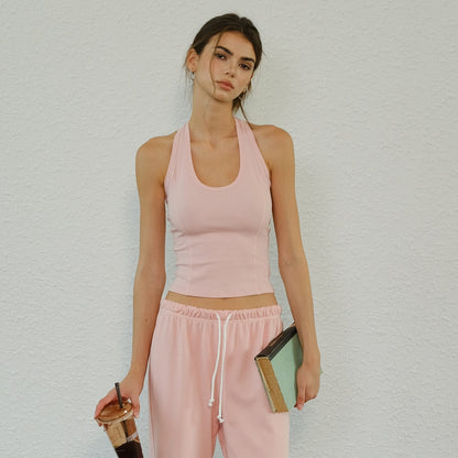 FU_FRESH_UP_Halter_Knit_Cropped_High_Waist_Flare_Women&