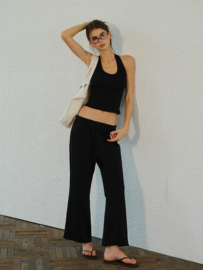 FU FRESH UP Halter Knit Cropped High Waist Flare Women&