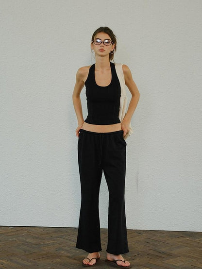 FU FRESH UP Halter Knit Cropped High Waist Flare Women&