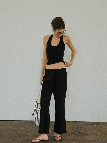 FU FRESH UP Halter Knit Cropped High Waist Flare Women&