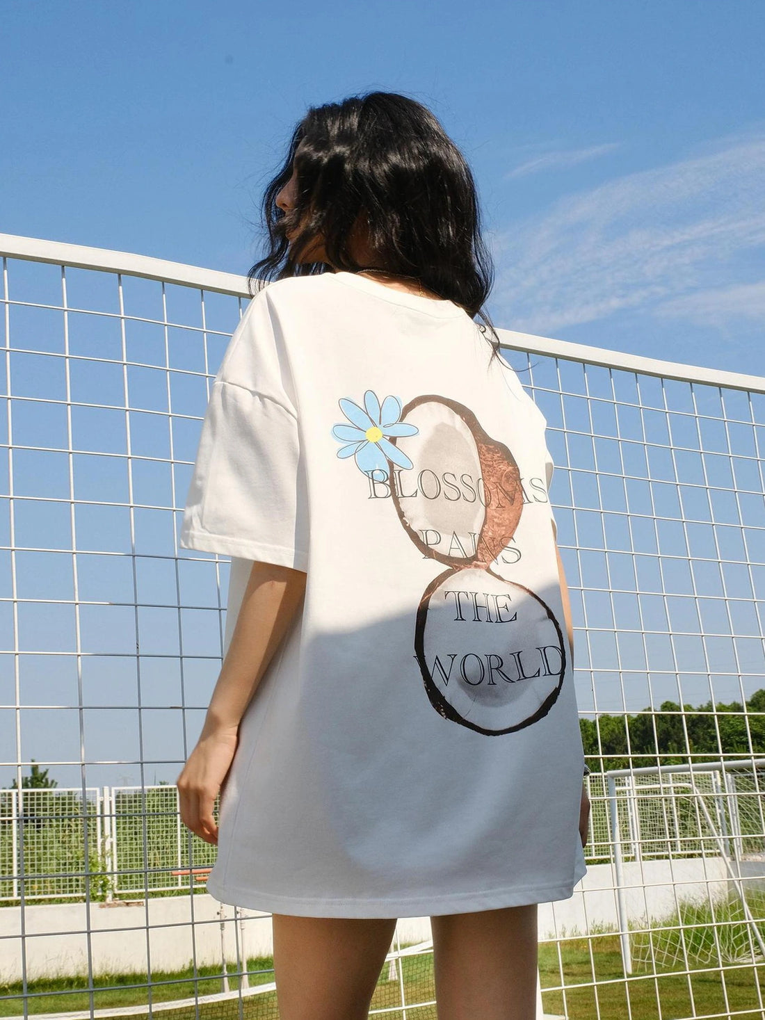 FU FRESH UP Hand Drawn Coconut Print Relaxed Fit T-shirt