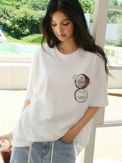 FU FRESH UP Hand Drawn Coconut Print Relaxed Fit T-shirt