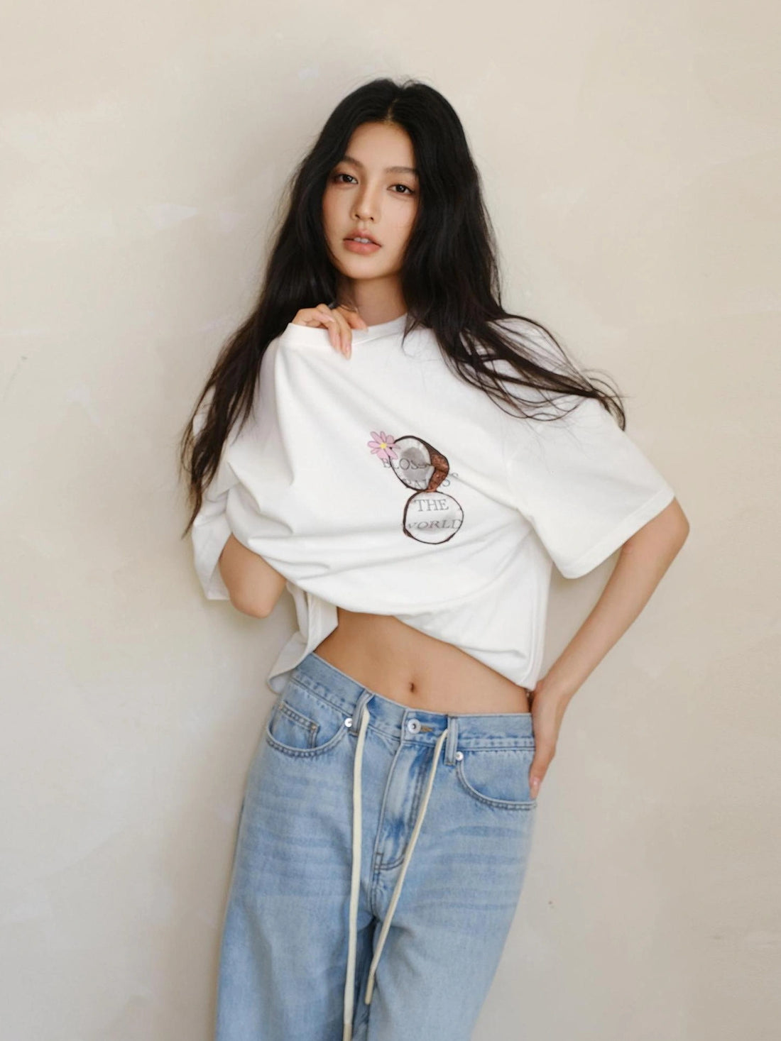 FU FRESH UP Hand Drawn Coconut Print Relaxed Fit T-shirt