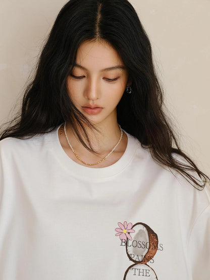 FU FRESH UP Hand Drawn Coconut Print Relaxed Fit T-shirt