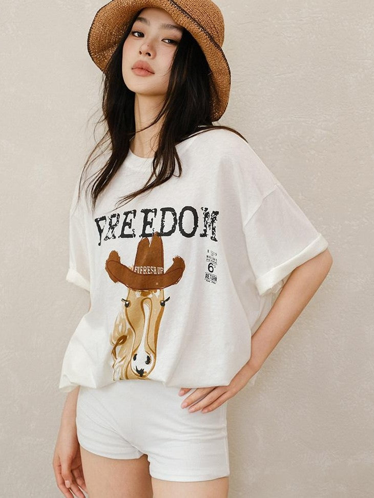 FU FRESH UP Handpainted Western Pony Print Women&
