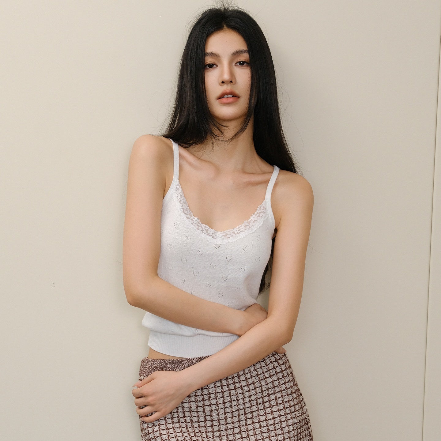 FU_FRESH_UP_Heart_Cutout_Lace_Trim_V-neck_Knitted_Women&