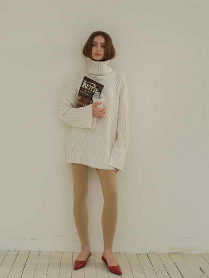 FU FRESH UP High Neck Cashmere Wool Cable Knit Midi Dress