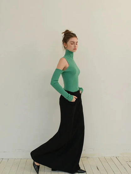 FU FRESH UP High Neck Off Shoulder Wool Knit Top