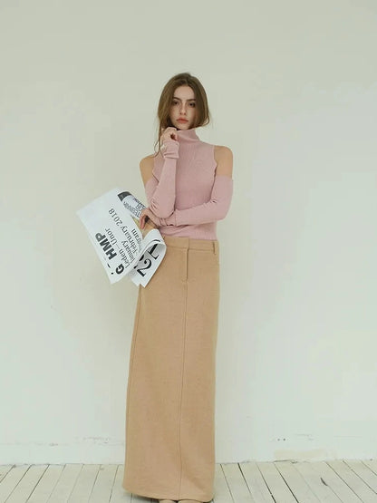 FU FRESH UP High Neck Off Shoulder Wool Knit Top
