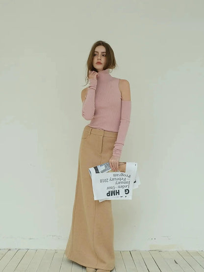 FU FRESH UP High Neck Off Shoulder Wool Knit Top